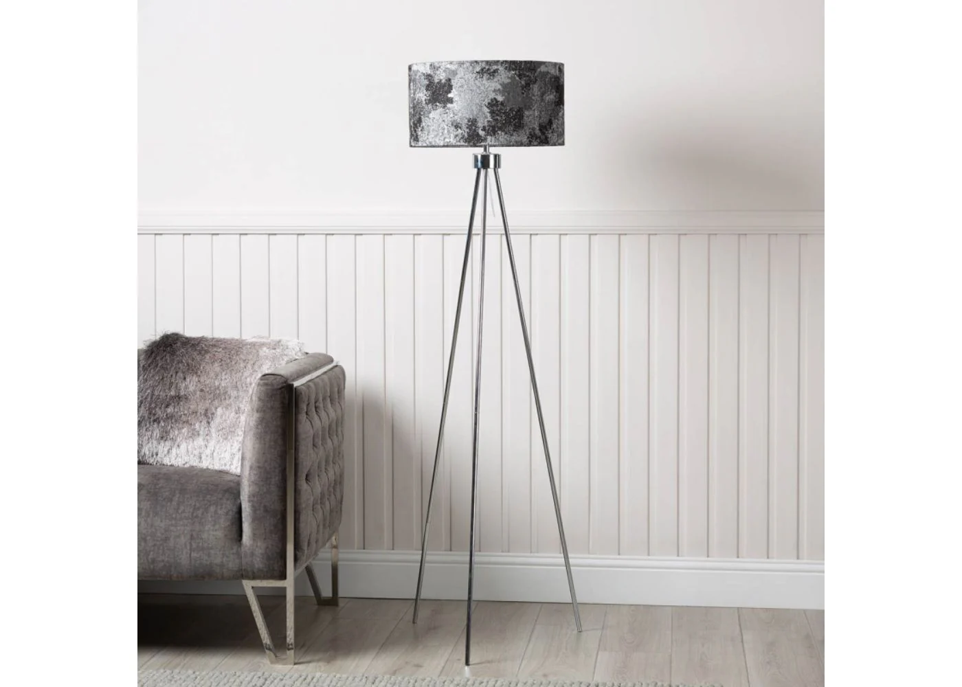 159cm Chrome Tripod Floor Lamp with Black Shade by Lina Home - Image 3