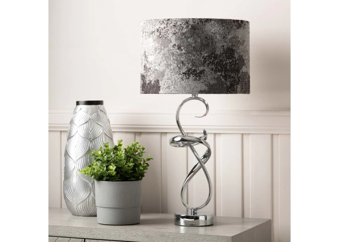 56cm Chrome Swirl Table Lamp with Black Shade by Lina Home - Image 3