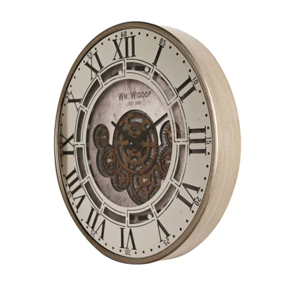 60cm Mirrored Wall Clock with Moving Gears by Widdop - Image 2