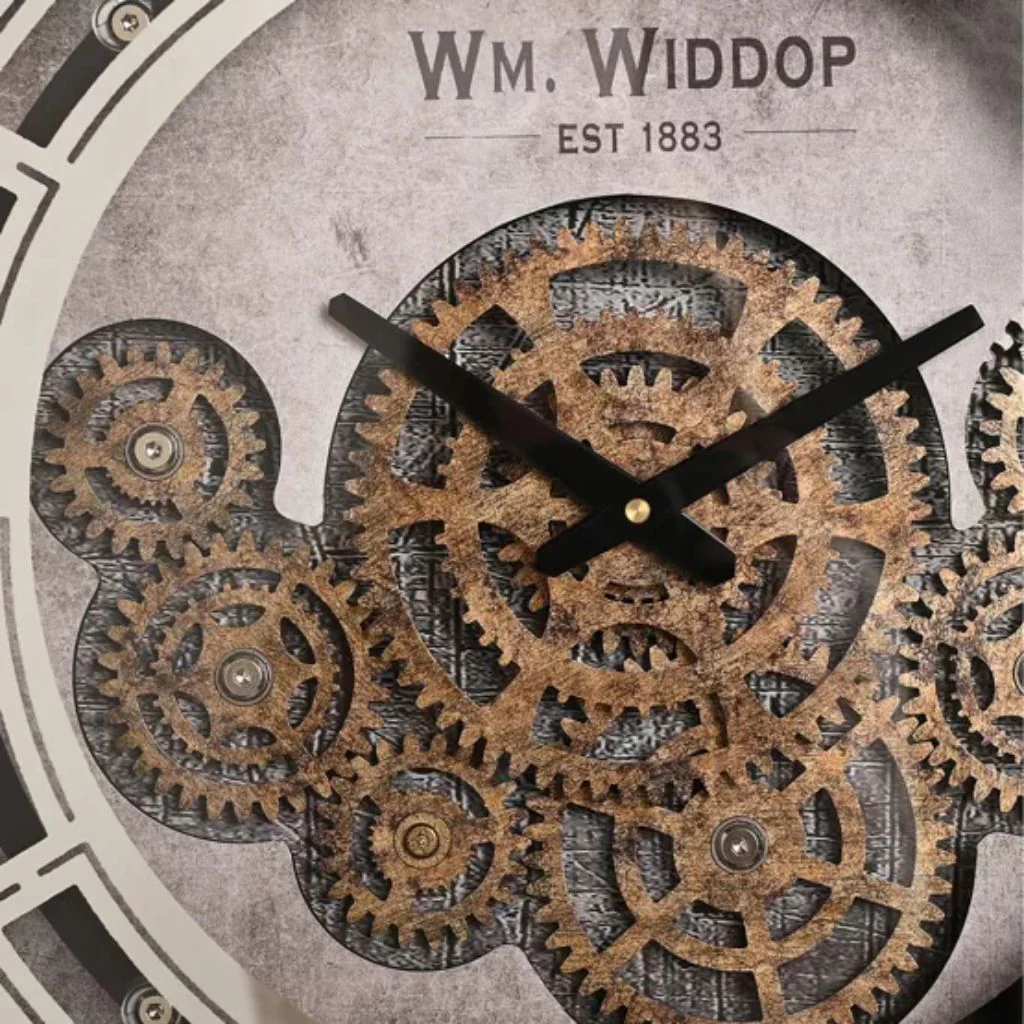 60cm Mirrored Wall Clock with Moving Gears by Widdop - Image 3