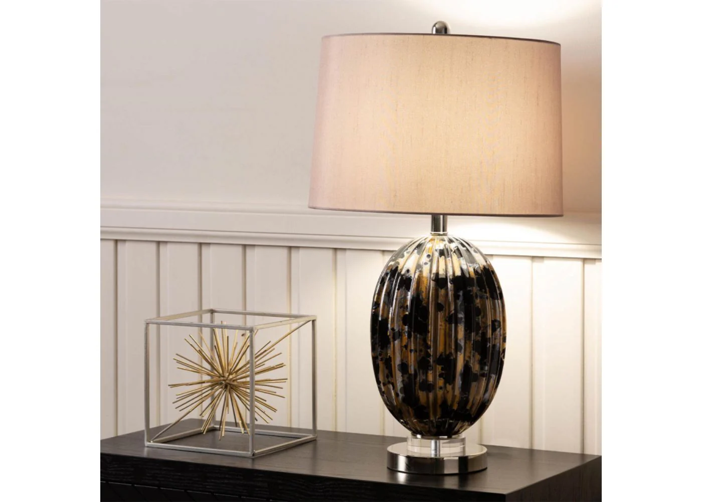 67.3cm Ribbed Black and Gold Table Lamp with Gold Shade by Lina Home - Image 3