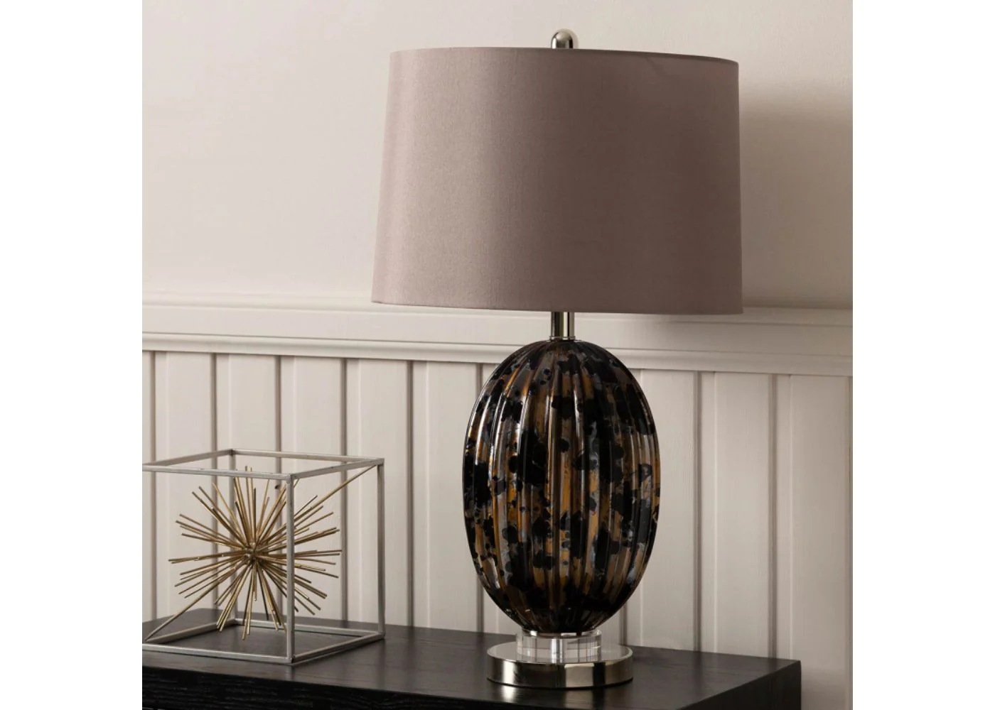 67.3cm Ribbed Black and Gold Table Lamp with Gold Shade by Lina Home - Image 4