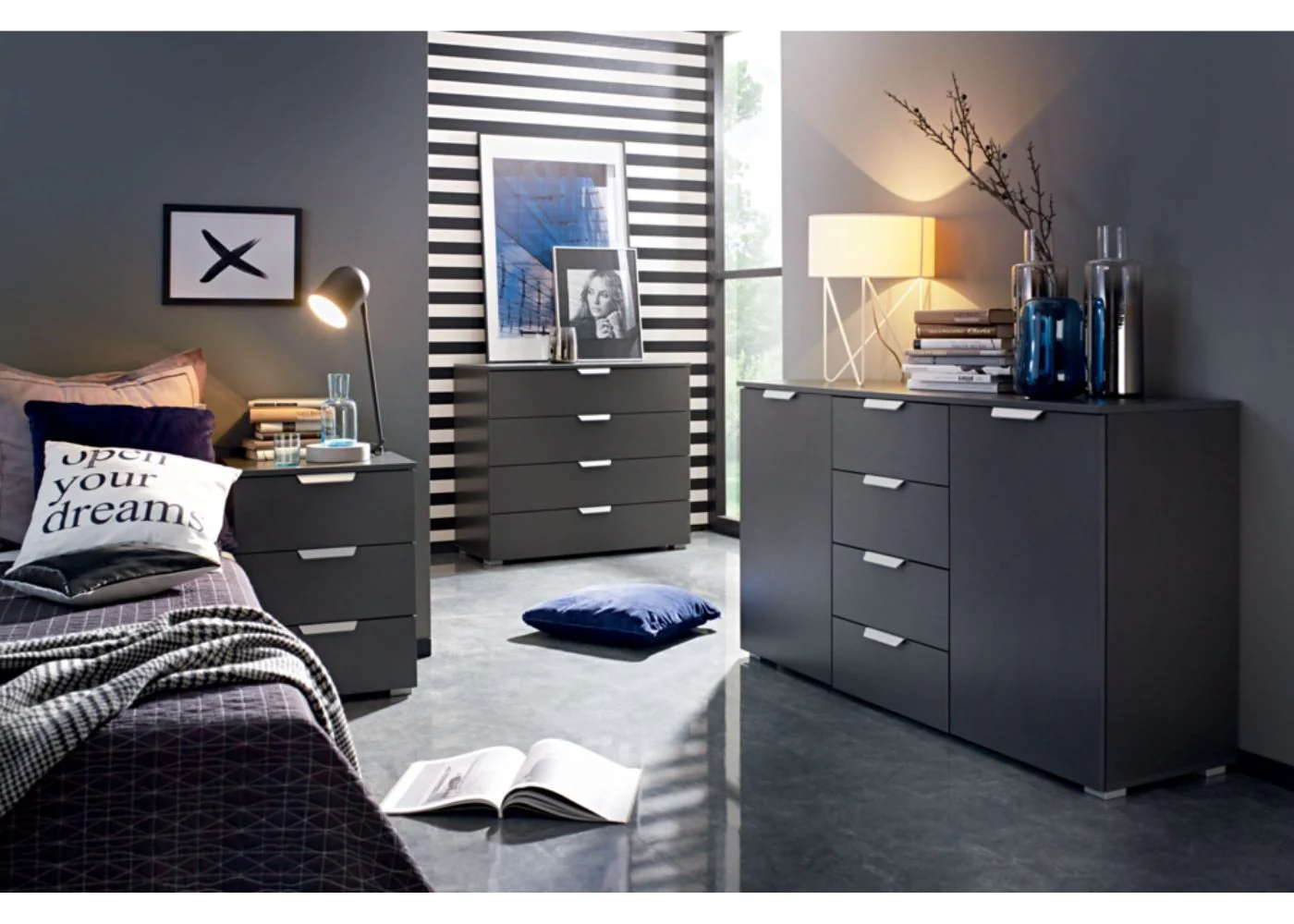 Aditio Metallic Grey Bedroom Furniture Range by Rauch - Image 7