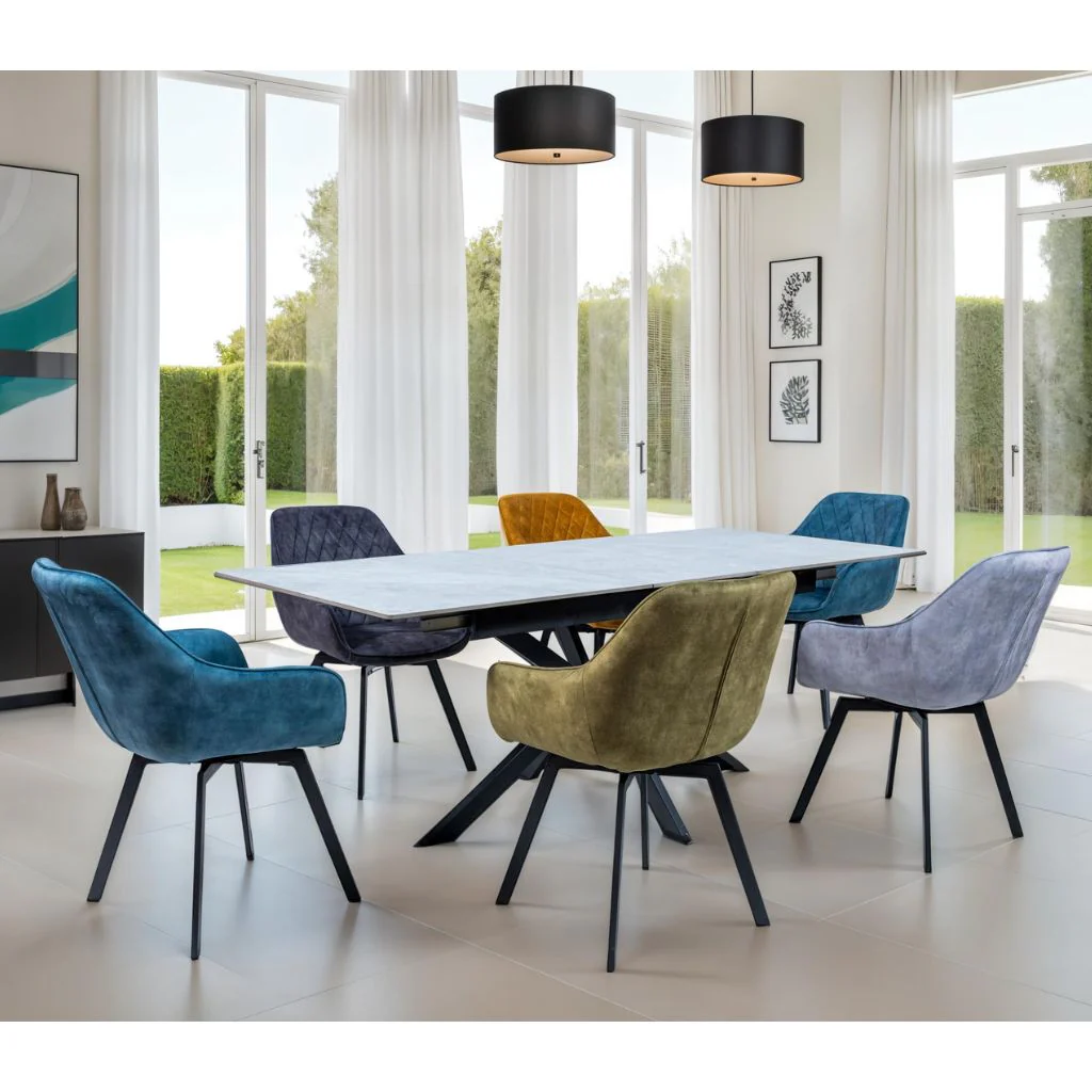 Arezzo 1.6m Italy Grey Extending Dining Table + 6 Villa Chairs Range