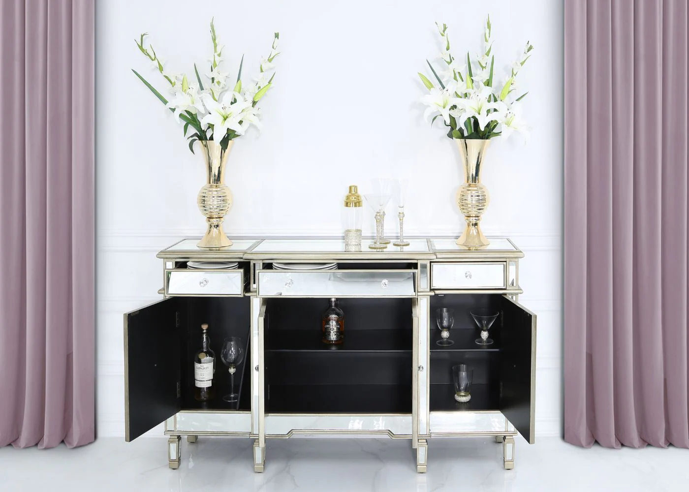Beaumont Gold 3-Drawer & 4-Door Mirrored Sideboard by Lina Home - Image 3