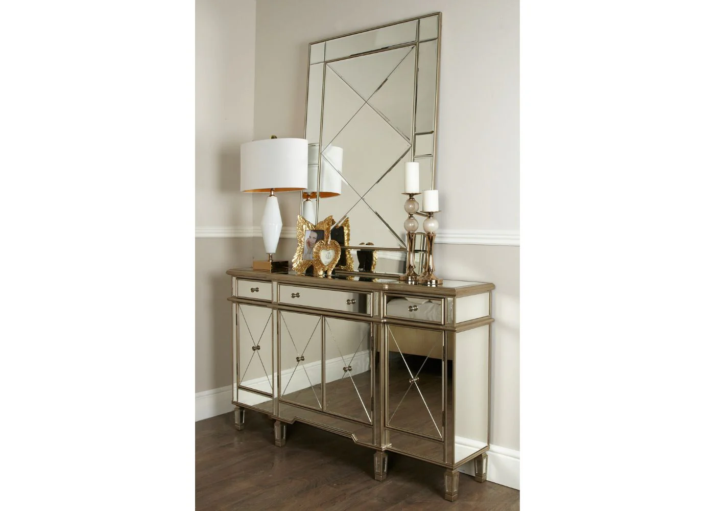 Beaumont Gold 3-Drawer & 4-Door Mirrored Sideboard by Lina Home - Image 4