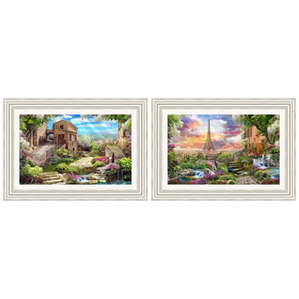 Beautiful Garden Eiffel Tower View Set of 2 Framed Pictures by Artsource