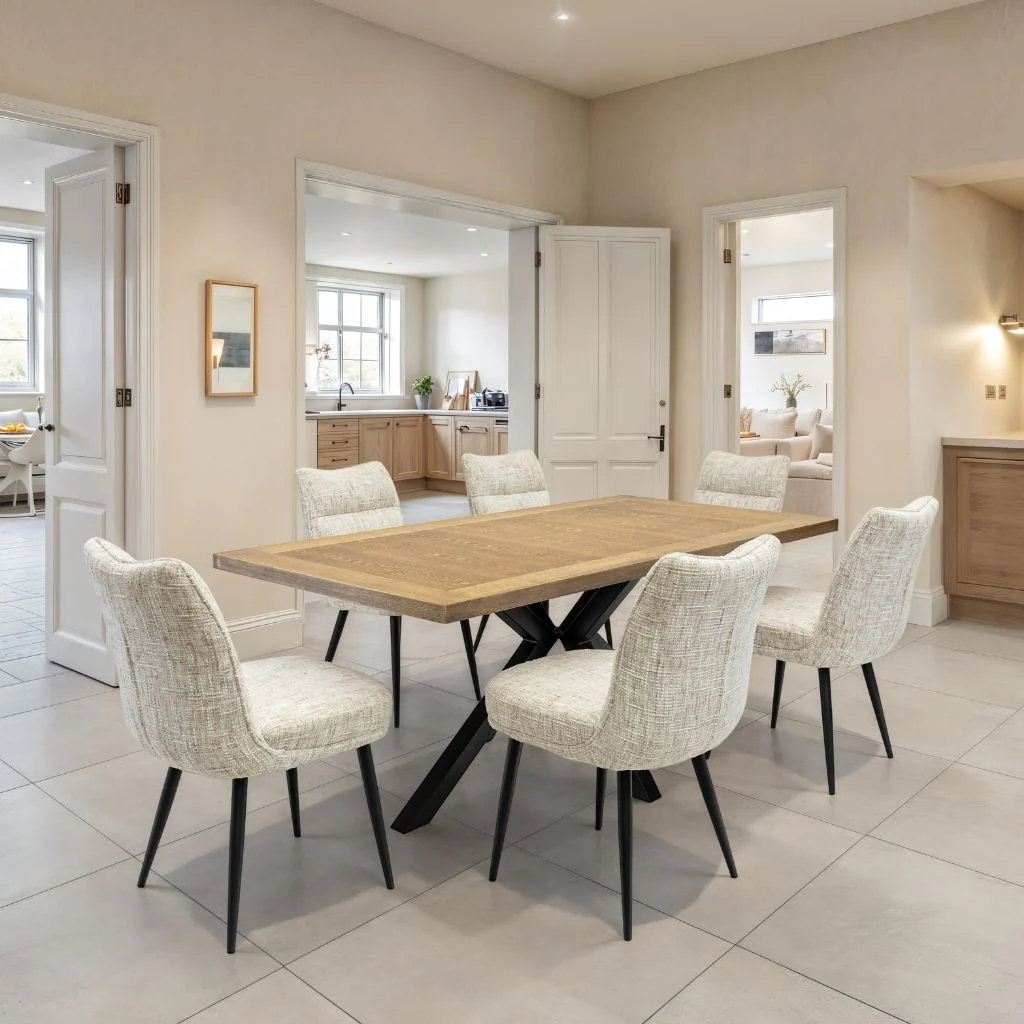 Belforte 1.8m Medium Oak Dining Table + 6 Chairs