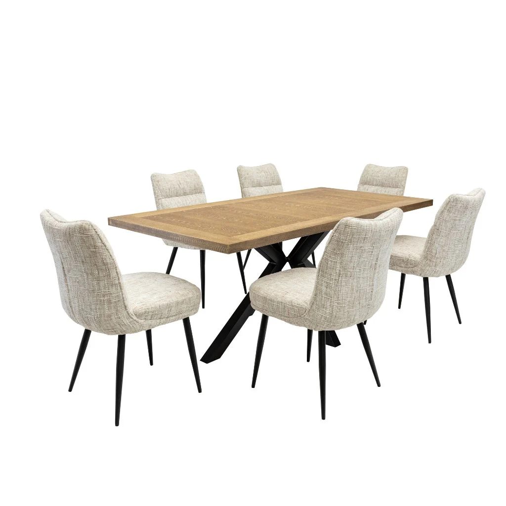 Belforte 1.8m Medium Oak Dining Table + 6 Chairs - Image 2