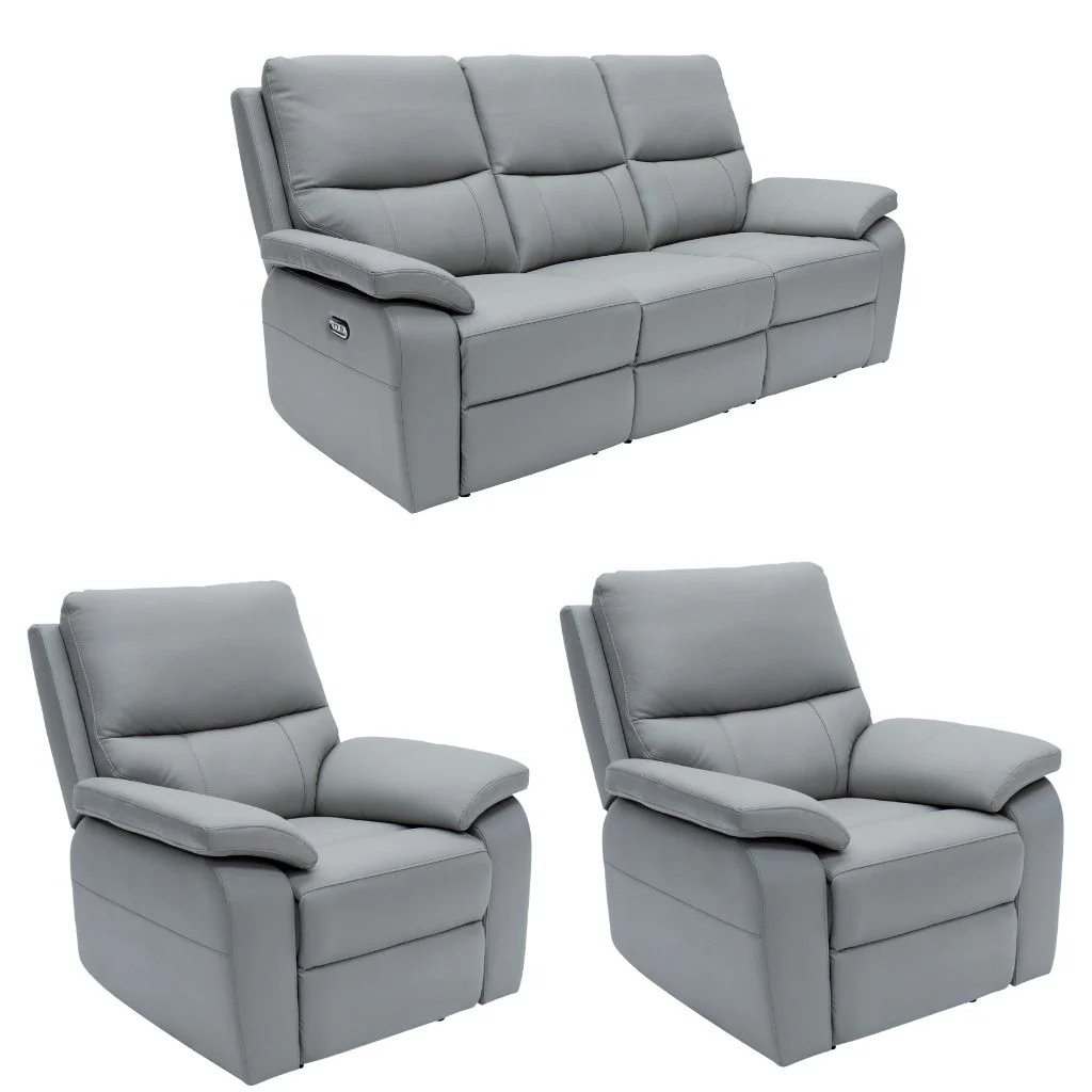 Canna Grey Leather Electric Reclining 3+1+1 Sofa Set