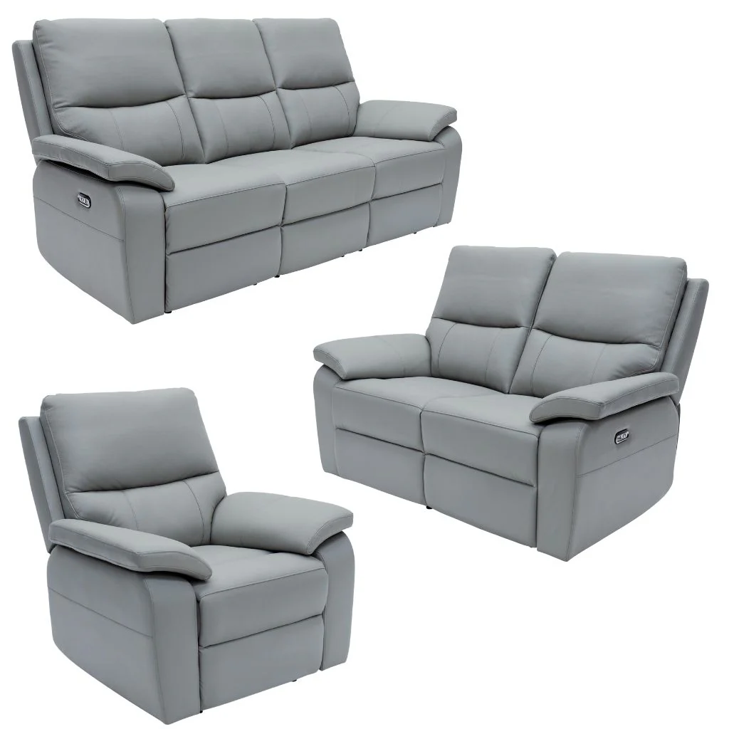Canna Grey Leather Electric Reclining 3+2+1 Sofa Set