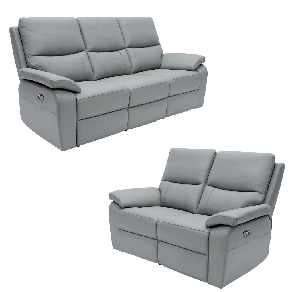 Canna Grey Leather Electric Reclining 3+2 Sofa Set
