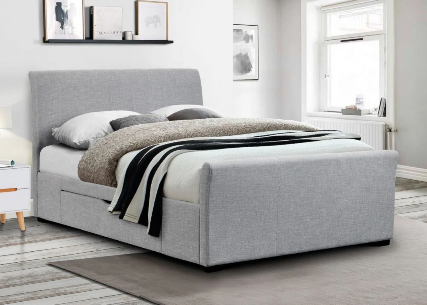 Capri Light Grey Linen Bedframe with Drawers Range by Julian Bowen - Image 10