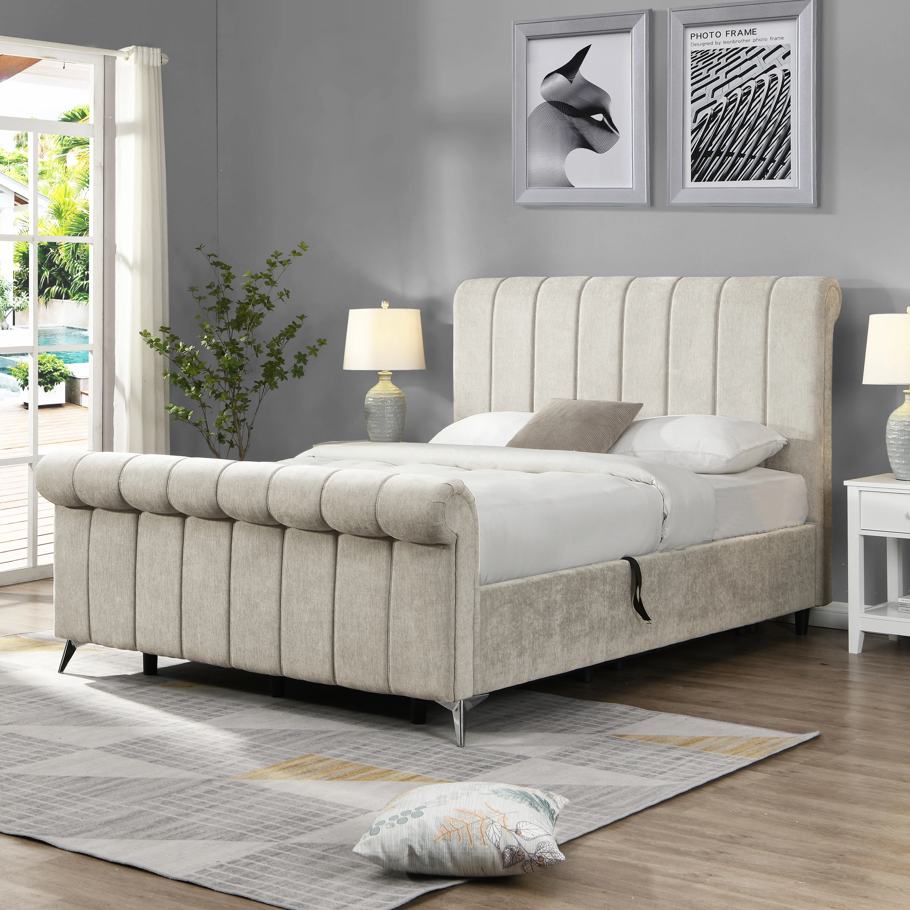 Carlow Beige 4ft 6 Storage Bedframe by GIE