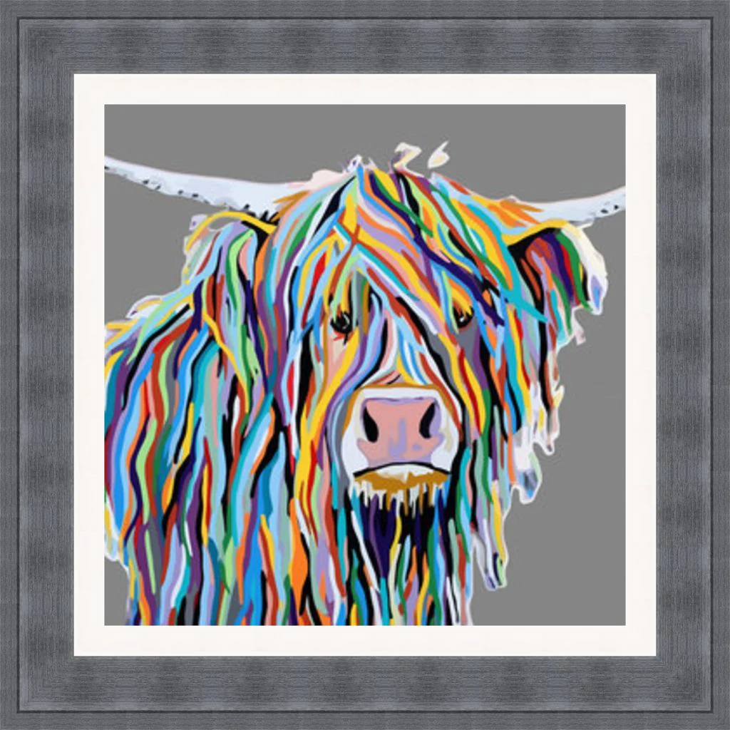 Coloured Highland Cow Framed Picture by Artsource