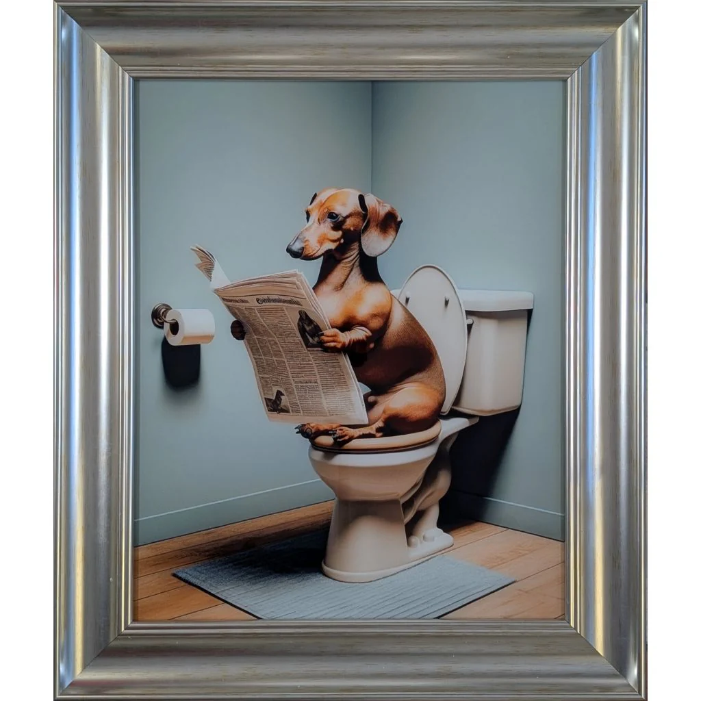 Dachshund On Toilet Framed Picture by Artsource