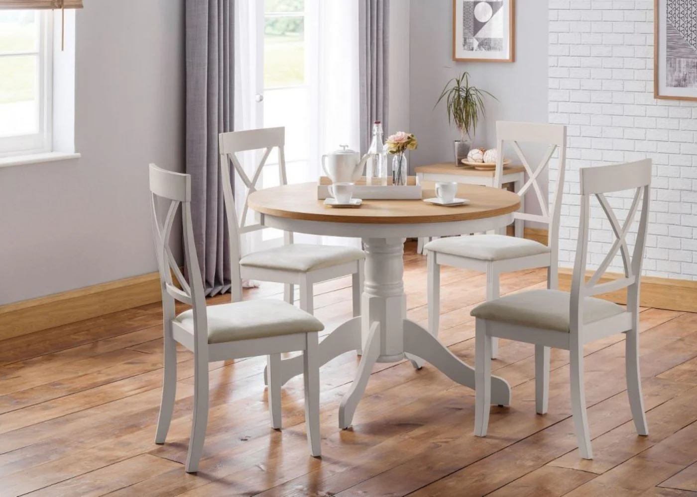 Davenport Oak/Elephant Grey Round Pedestal Dining Range by Julian Bowen - Image 3