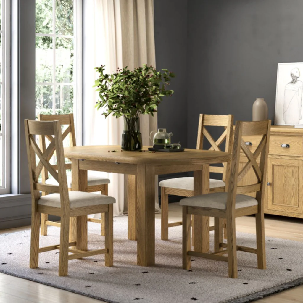 Dorchester Oak 1.2m Extending Dining Table + 4 Chairs Set by Annaghmore