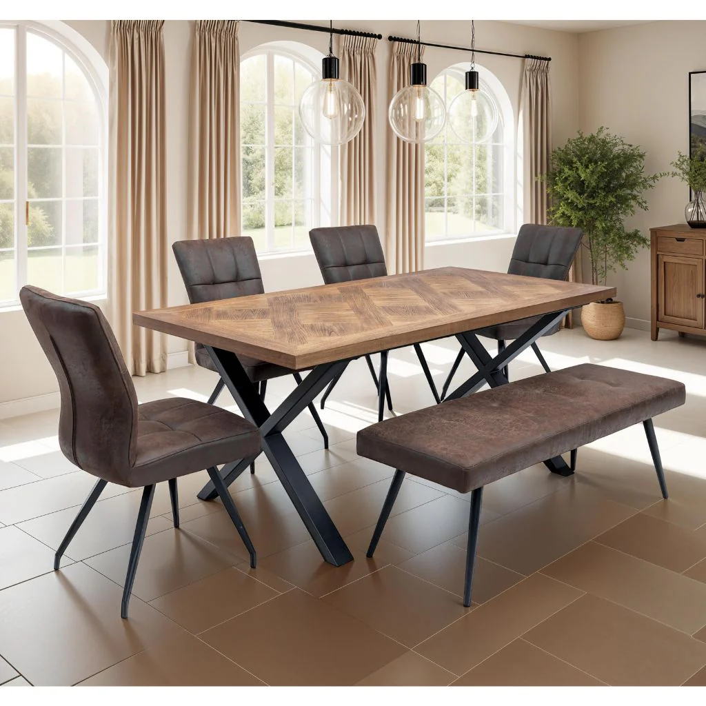Ello 1.8m Dining Table + 4 Salino Chairs + Bench