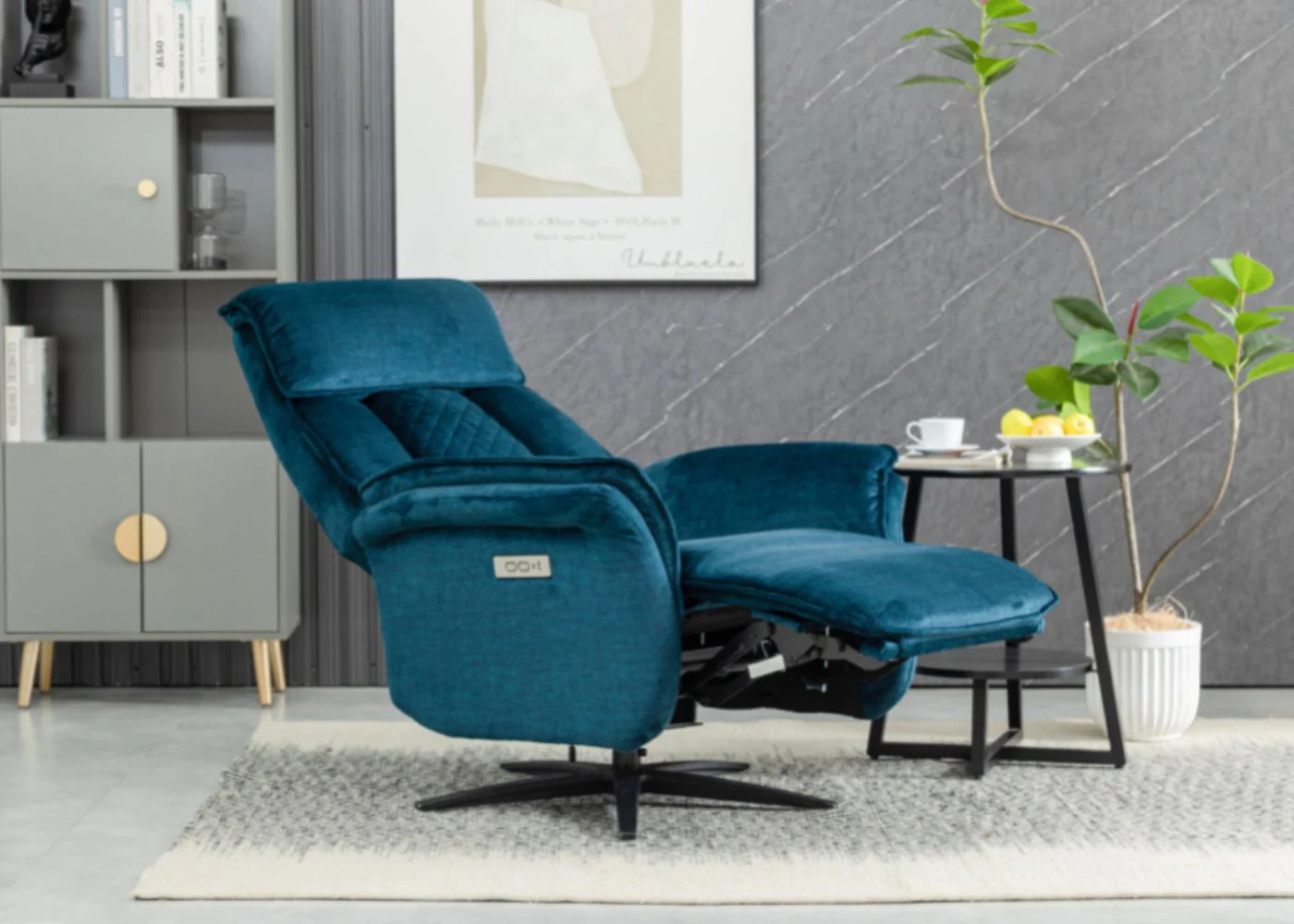 Evoque Deep Ocean Electric Reclining Swivel Chair by Annaghmore - Image 3