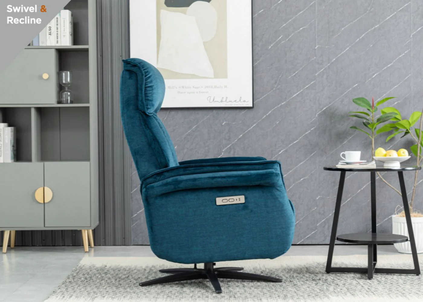 Evoque Deep Ocean Electric Reclining Swivel Chair by Annaghmore - Image 4