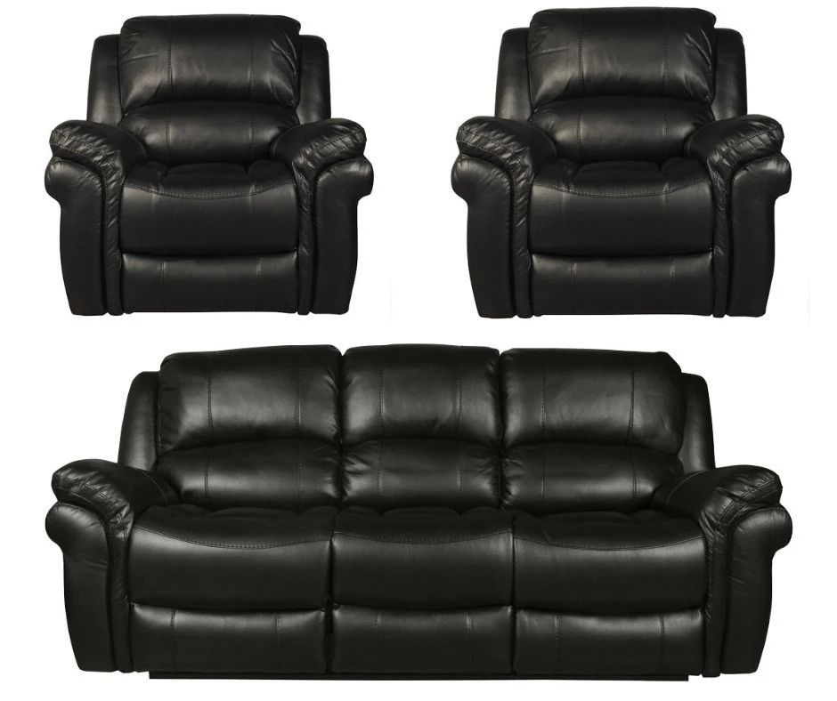 Farnham Black Leather Air Reclining Sofa Range by Annaghmore - Image 6