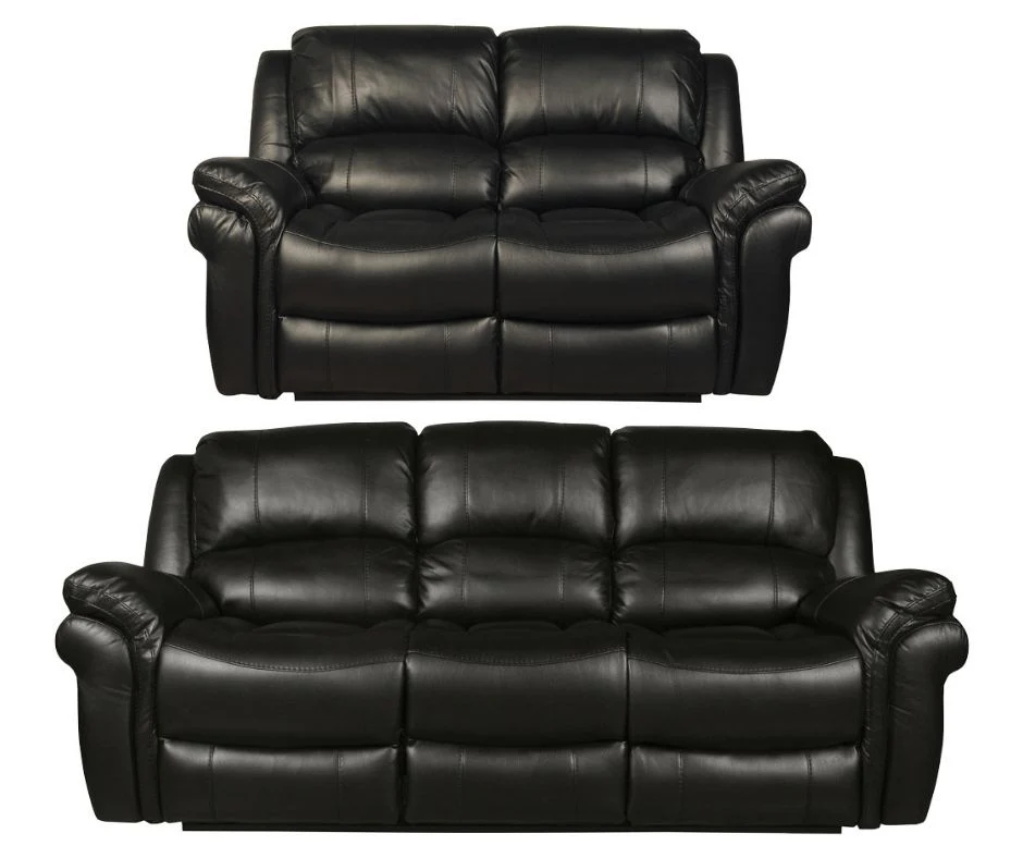 Farnham Black Leather Air Reclining Sofa Range by Annaghmore - Image 7