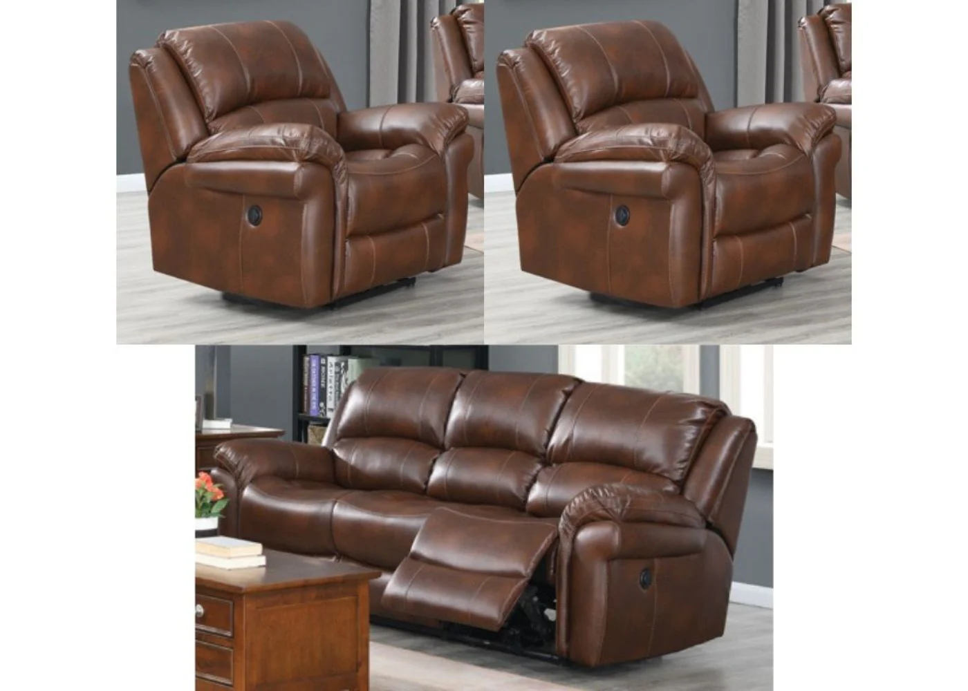 Farnham Electric Reclining Leather Air Sofa Range in Tan by Annaghmore - Image 4