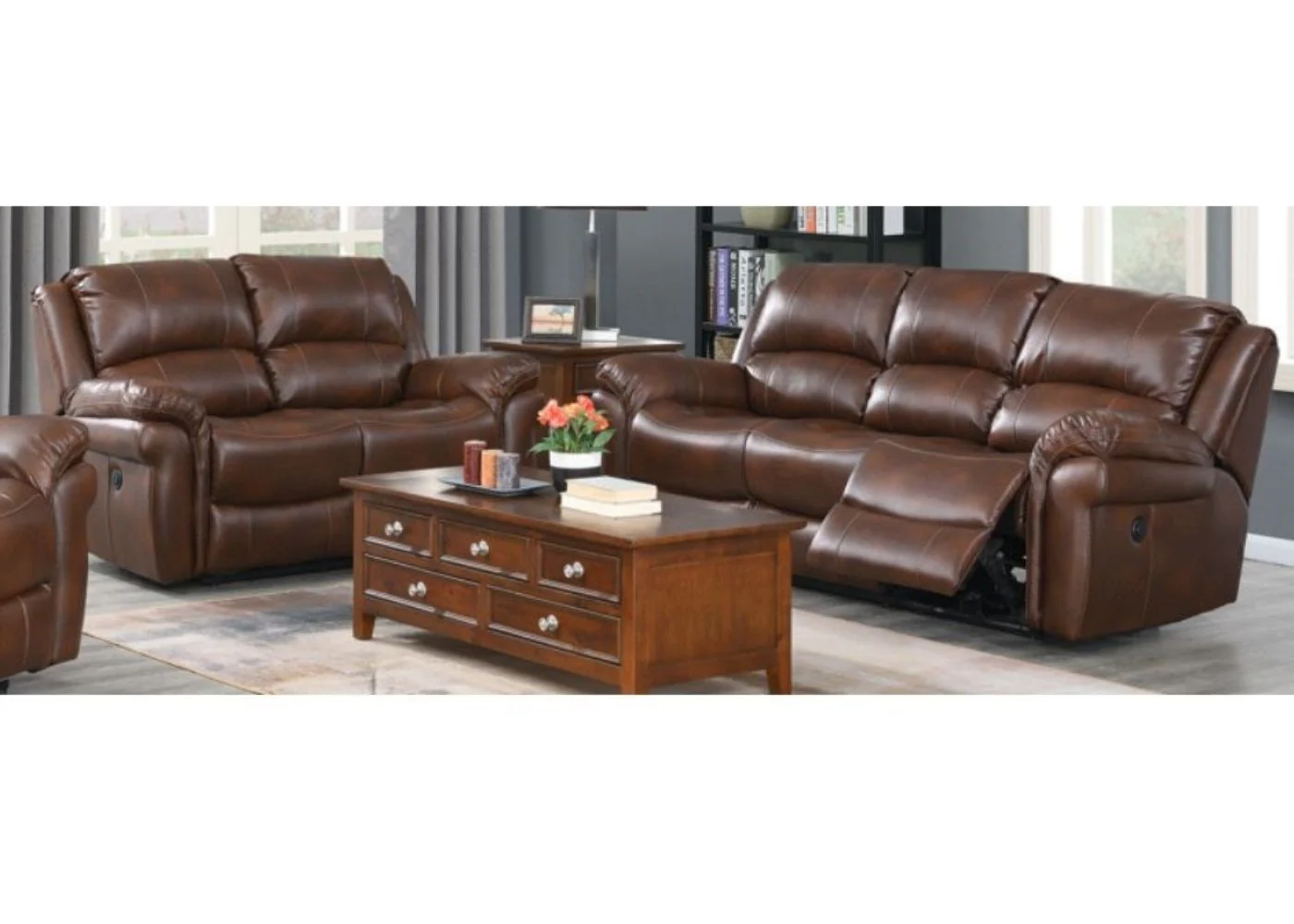 Farnham Electric Reclining Leather Air Sofa Range in Tan by Annaghmore - Image 5