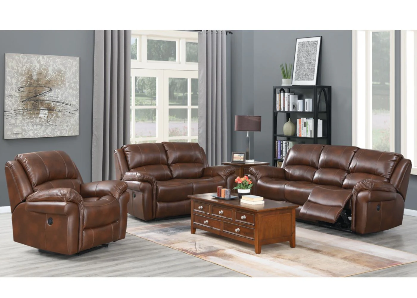 Farnham Electric Reclining Leather Air Sofa Range in Tan by Annaghmore - Image 6