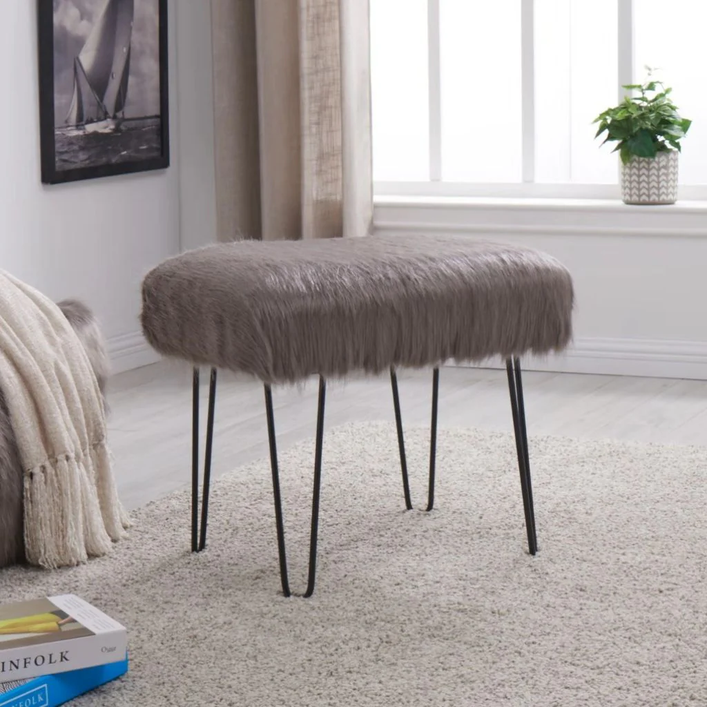 Faux Sheepskin Grey Dressing Table Stool by Derrys