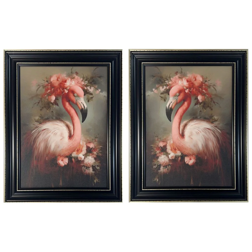 Floral Flamingo Set of 2 Framed Pictures by Artsource