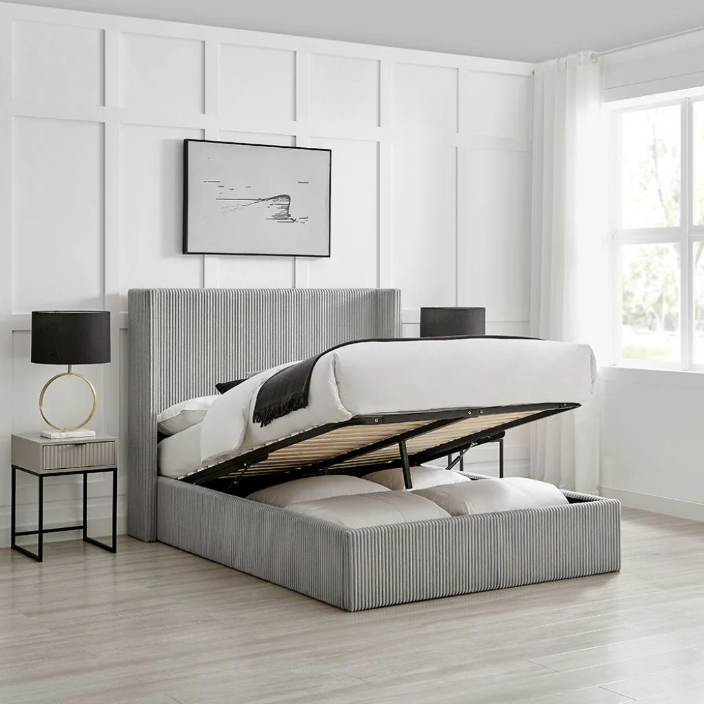 Gemini Grey Cord Fabric Storage Bed Range by Limelight
