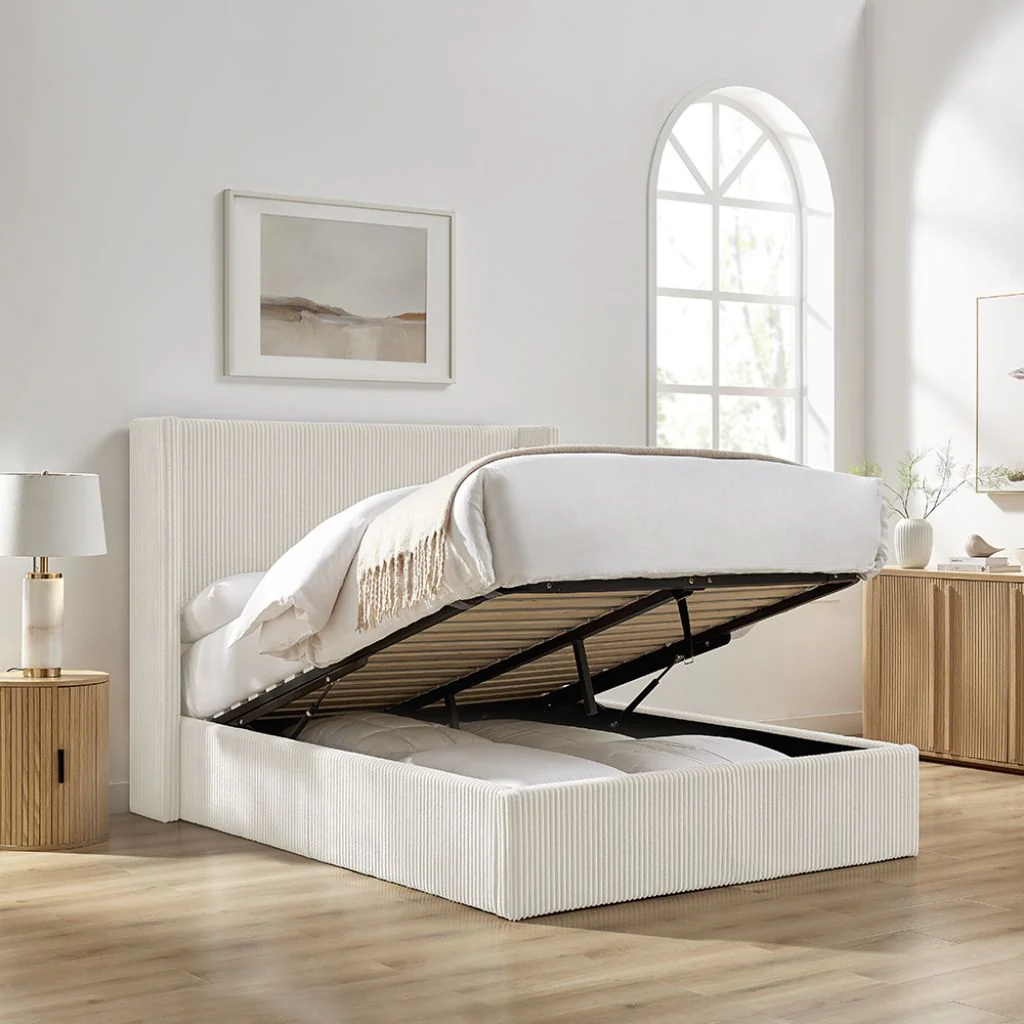 Gemini Natural Cord Fabric Storage Bed Range by Limelight