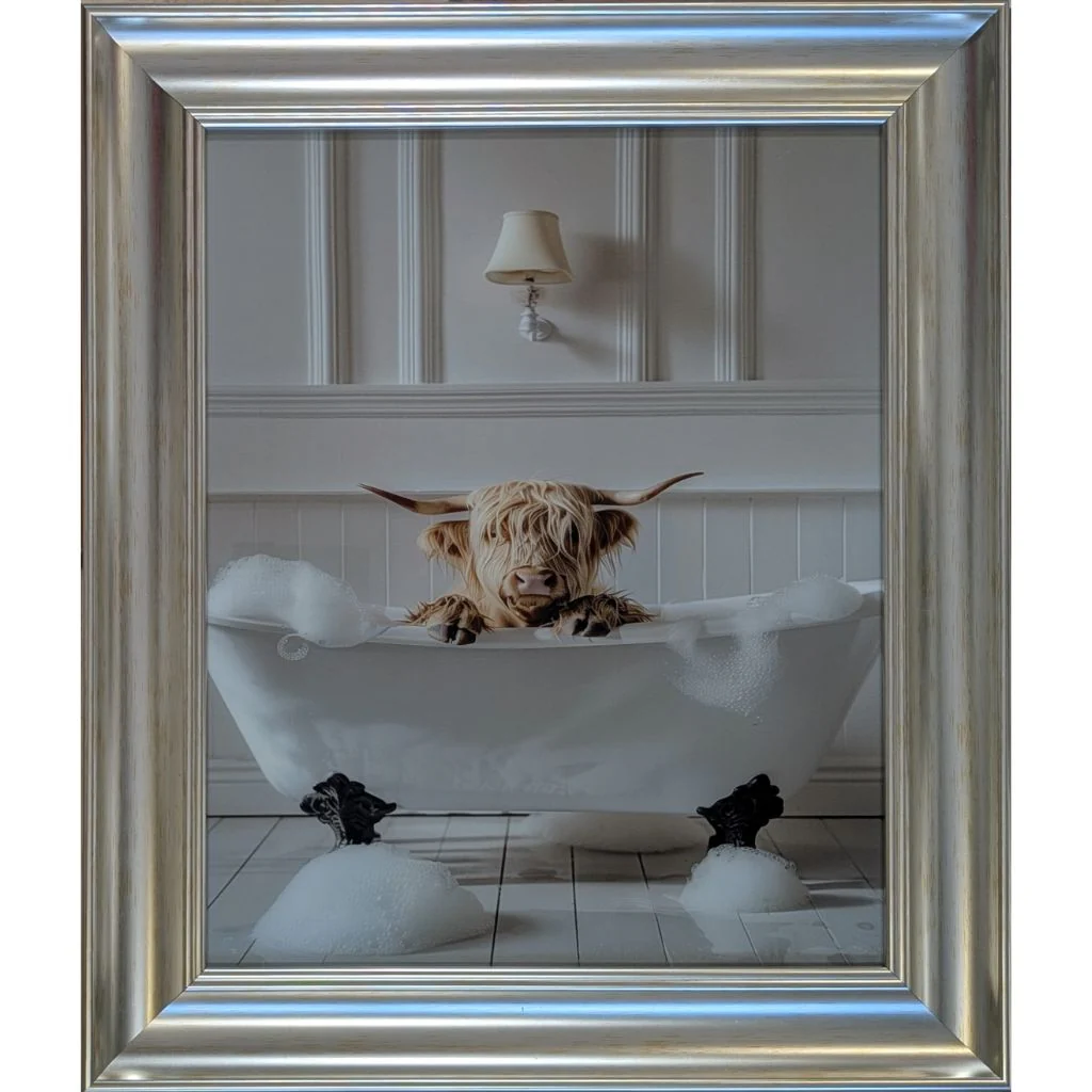 Highland Cow In Bath Framed Picture by Artsource