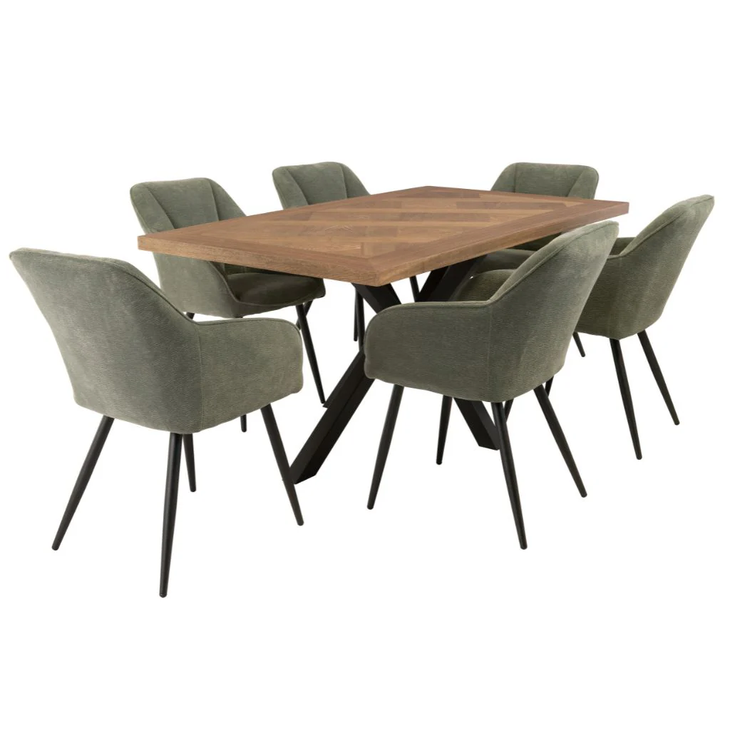 Hugli 1.6m Dining Table + 6 Green Chairs - Image 2