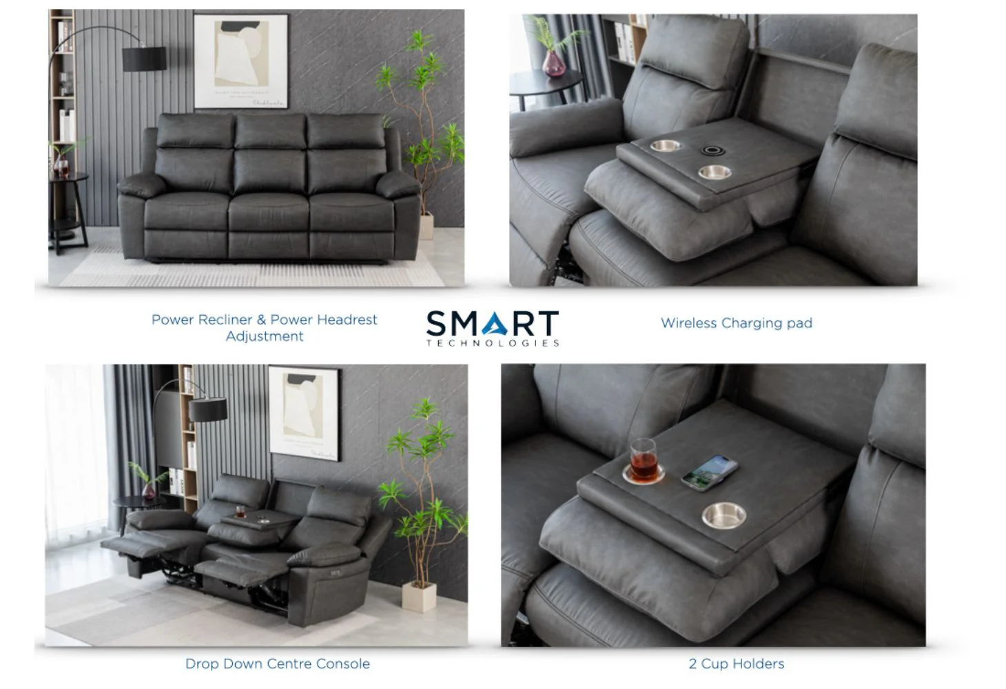 Huntington Dark Grey Electric Reclining Sofa Range by Annaghmore - Image 5