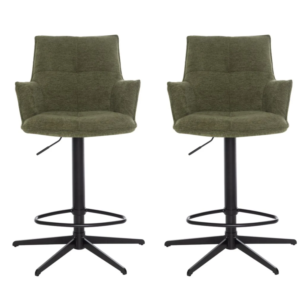Pair of Jacob Green Fabric Bar Stools by Annaghmore