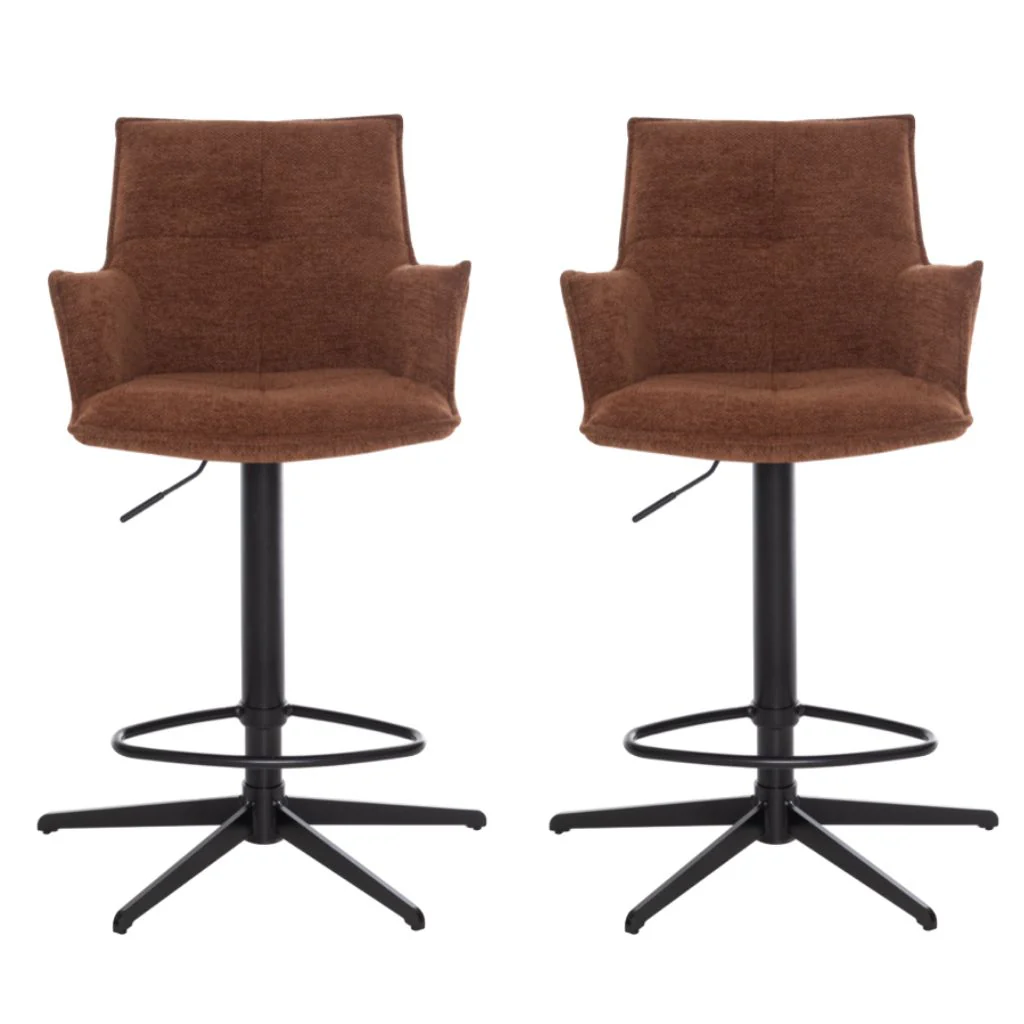 Pair of Jacob Tan Fabric Bar Stools by Annaghmore