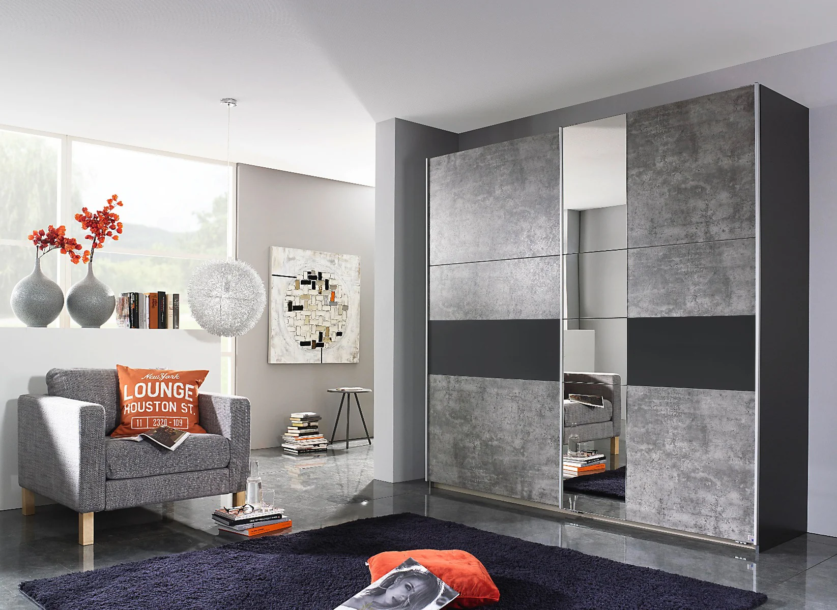 Korbach Stone & Metallic Grey - 3-Drawer Bedside Table - Image 3