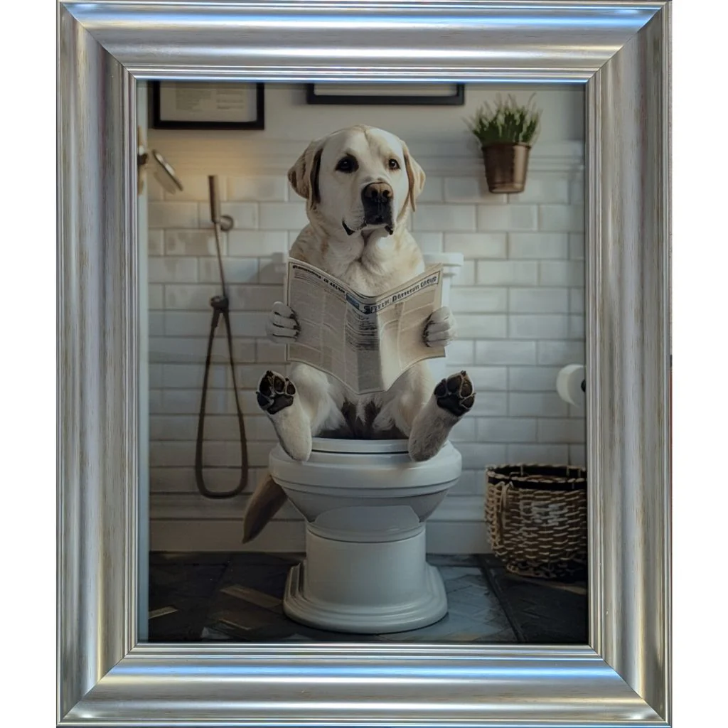 Labrador On Toilet Framed Picture by Artsource