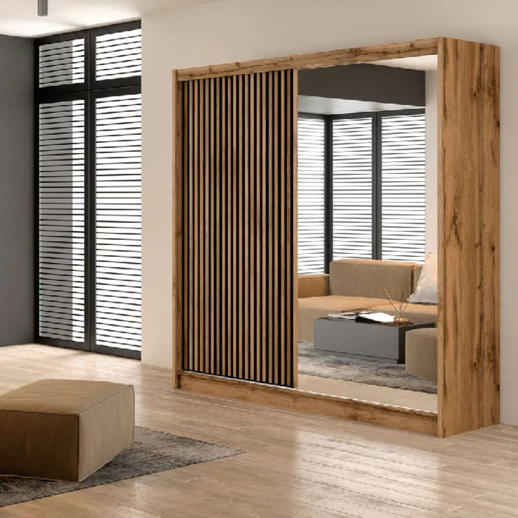 London 2.03m Wotan Oak Sliding Wardrobe by Brennans