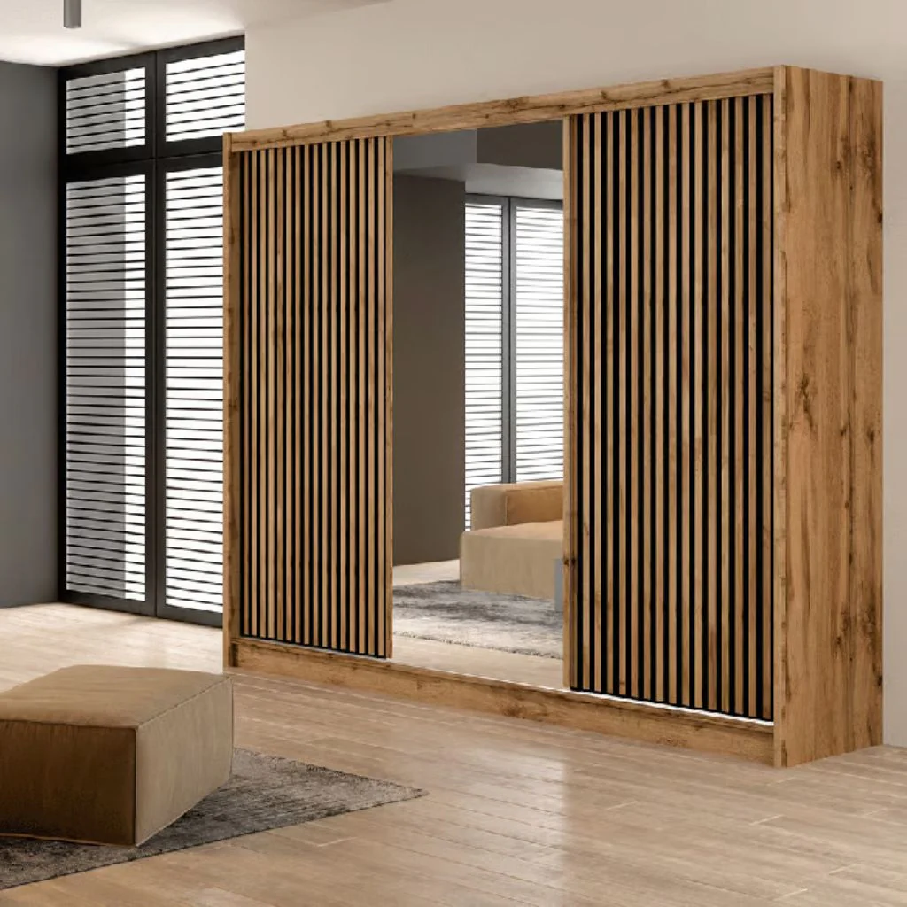 London 2.5m Wotan Oak Sliding Wardrobe by Brennans