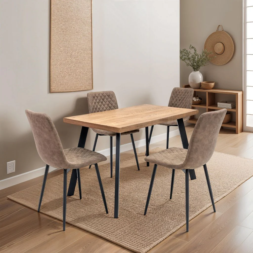 Malden 1.2m Dining Table + 4 Taupe Chairs