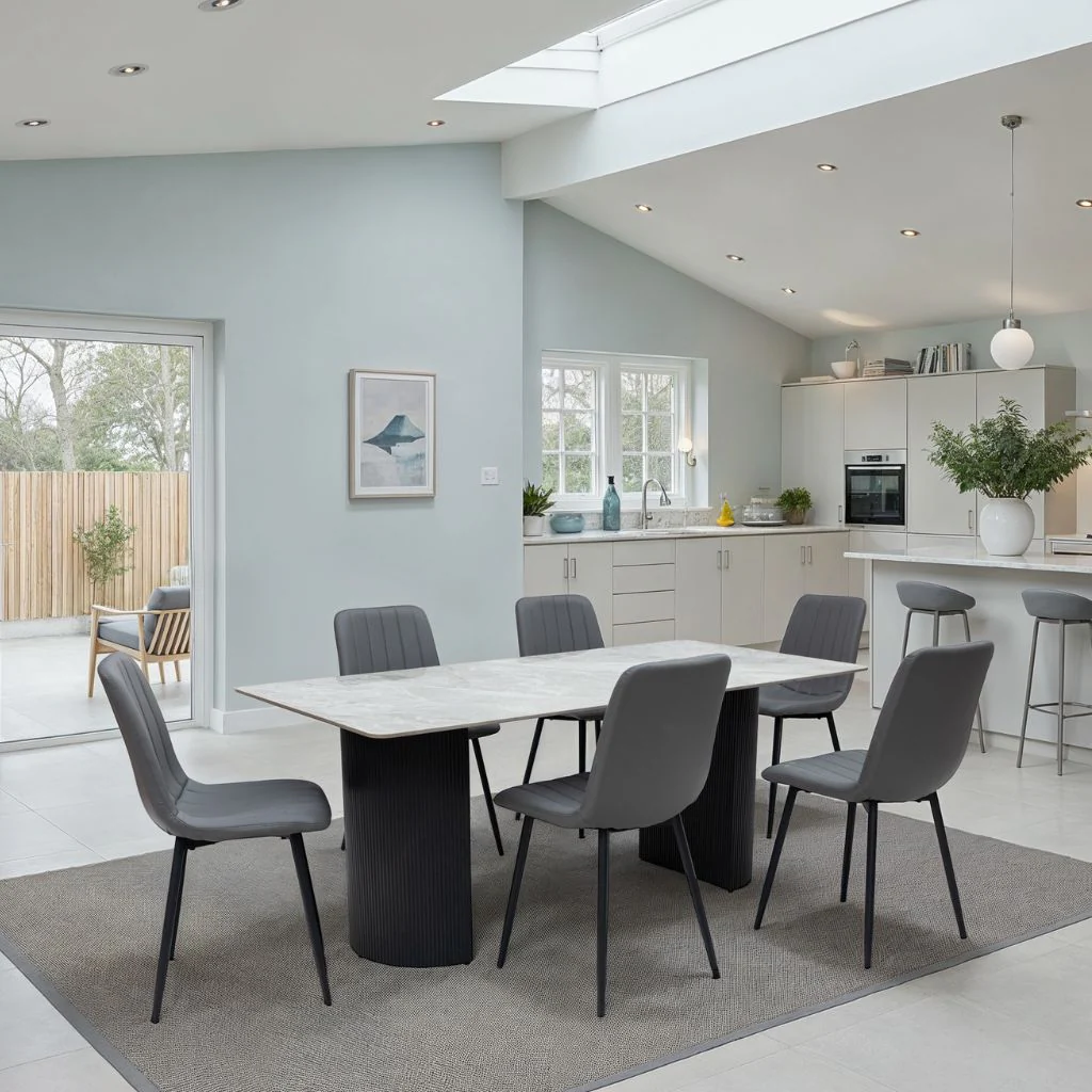 Marina 1.8m Italy Grey Dining Table + 6 Grey PU Chairs