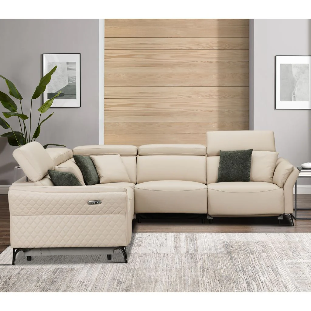 Milan Cream Leather Electric Reclining Corner Suite by GIE - Image 2