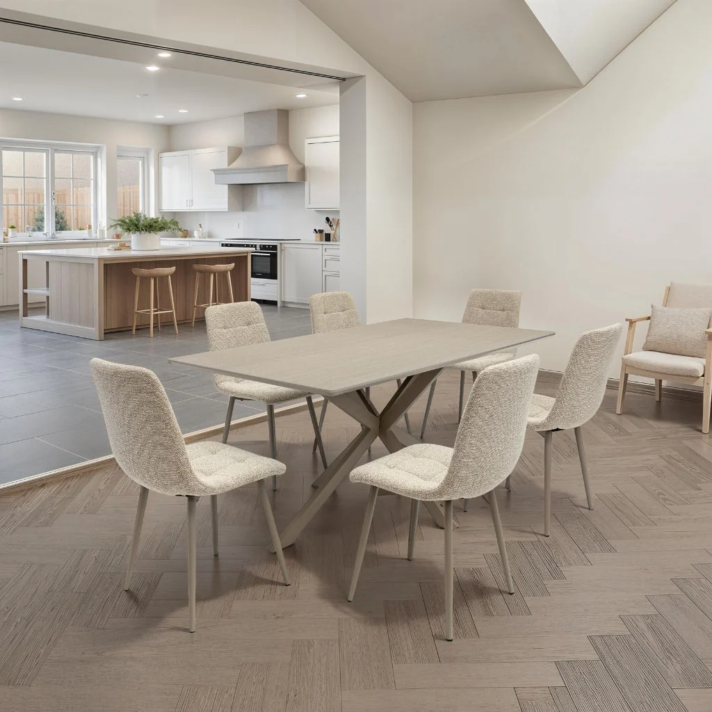 Monza 1.6m Grey Dining Table + 6 Monza Chairs
