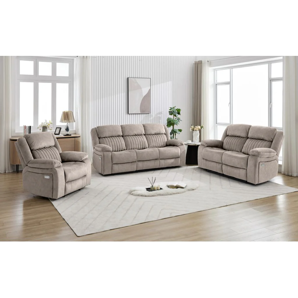 Morgan Taupe Electric Reclining Sofa Range by Annaghmore