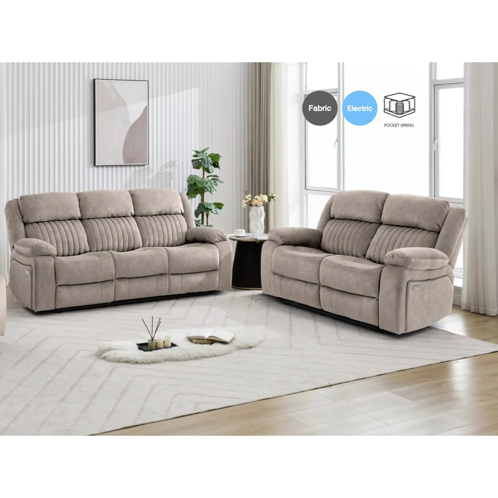 Morgan Taupe Electric Reclining Sofa Range by Annaghmore - Image 5
