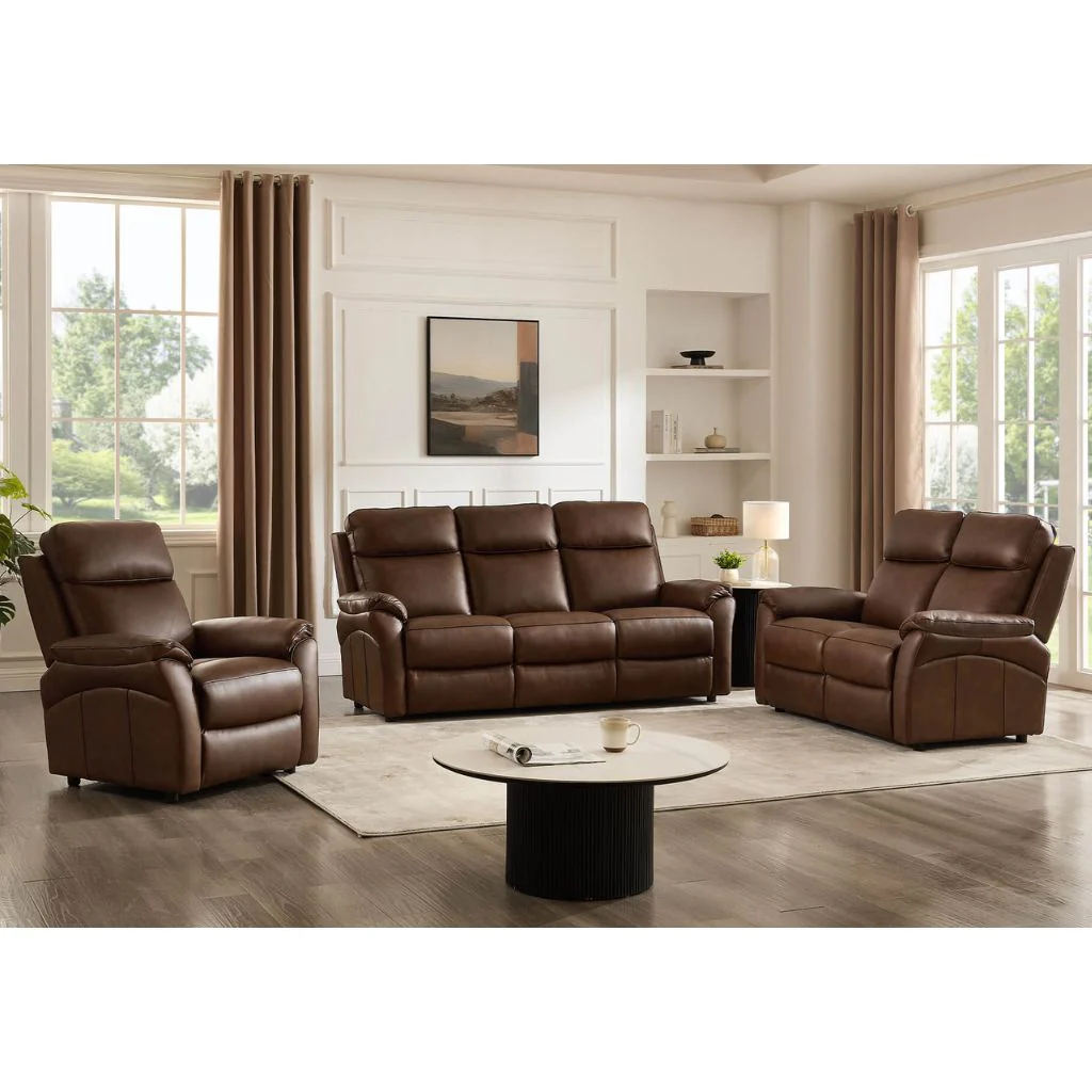 Nardo Brown Leather Fixed Sofa Range by Vida Living